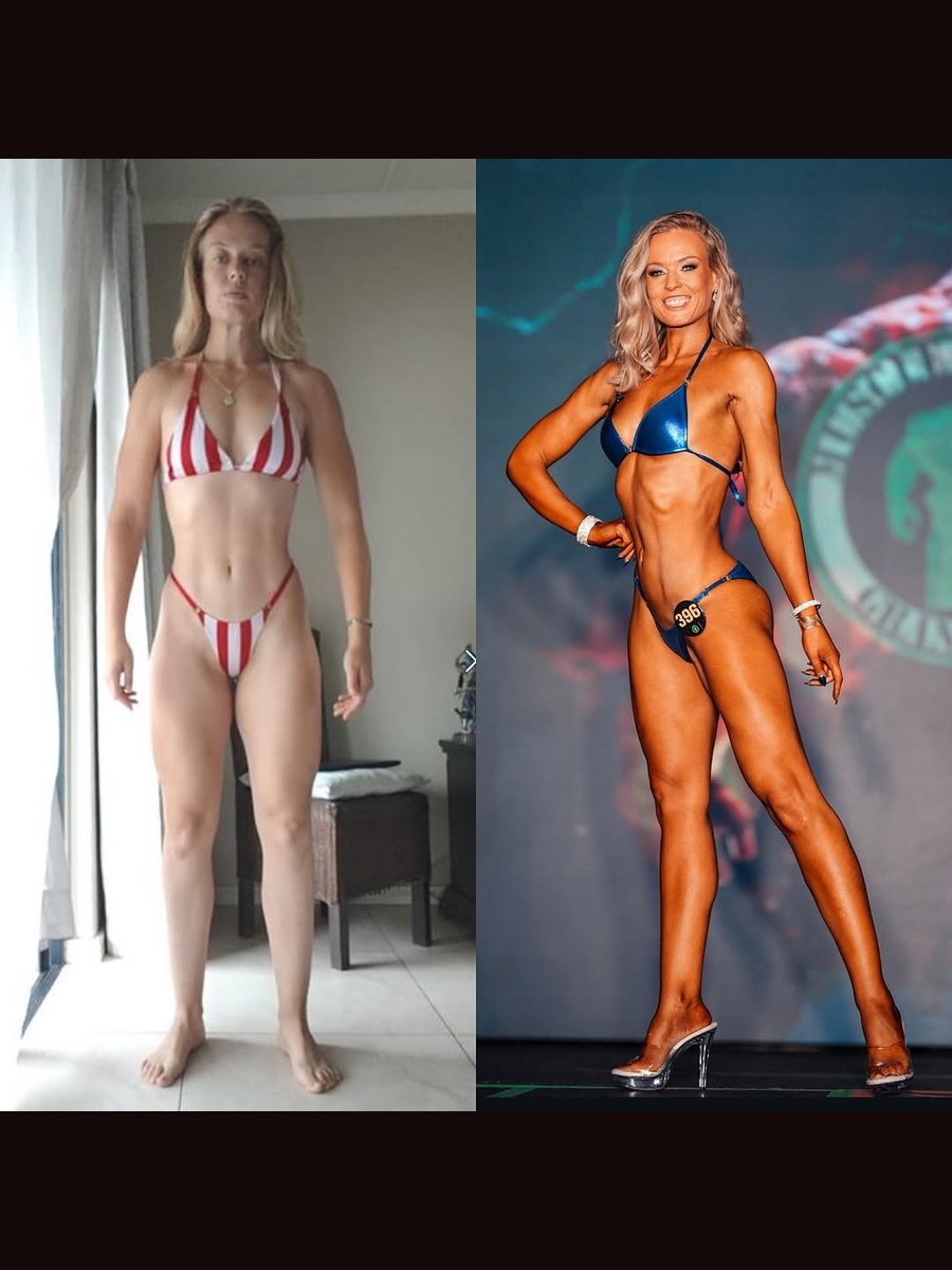Dev&rsquo;s published plate for Sammy: gym floor beside competition stage, one season apart, 3 of 4